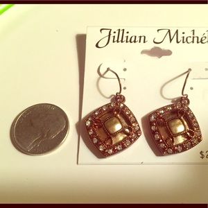 Coppery bronze diamond shape dangle earrings